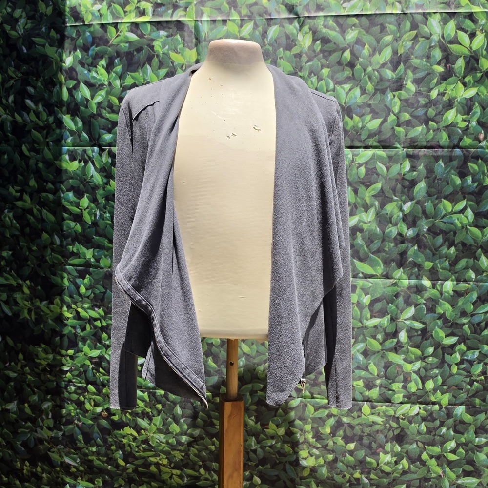 Blank NYC Gray Moto Jacket Knit Drape Collar Asymmetrical Zip Women's Medium - Picture 2 of 12